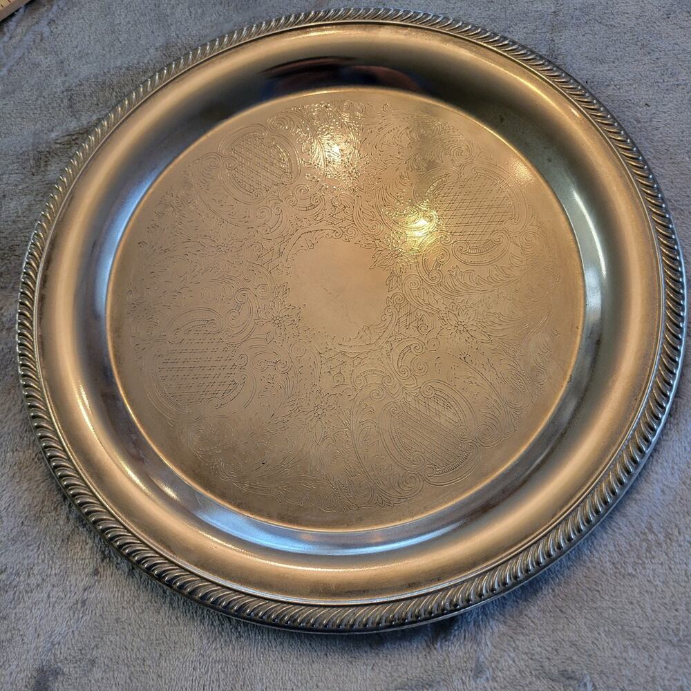 International Silver Co Vtg Silverplate Serving Tray Scroll Design Cottagecore